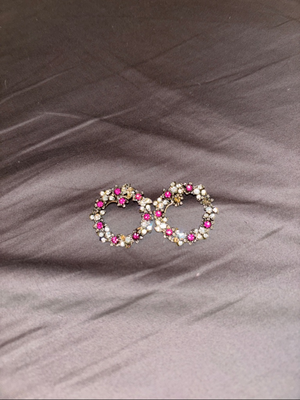 Silver-Tone Floral Hoop Earrings with Pink and Clear Crystals